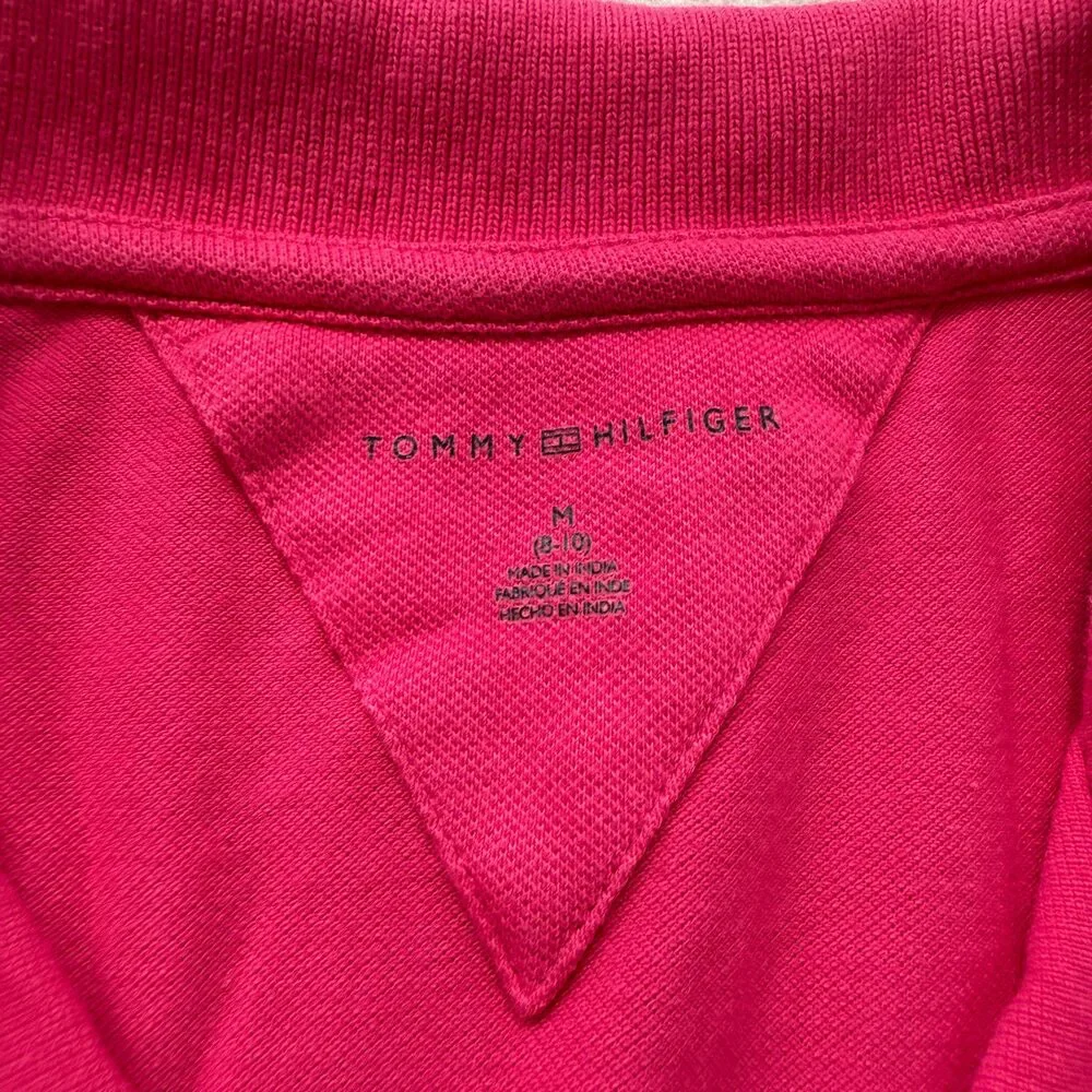 Tommy Hilfiger Girl's Hot Pink Short Sleeve Polo Shirt Classic Logo Y2K Size M